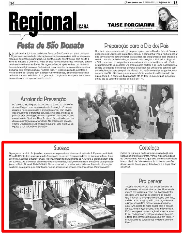 Reportagem de Cristiano Brasil no Diário de Notícias em julho de 2012
